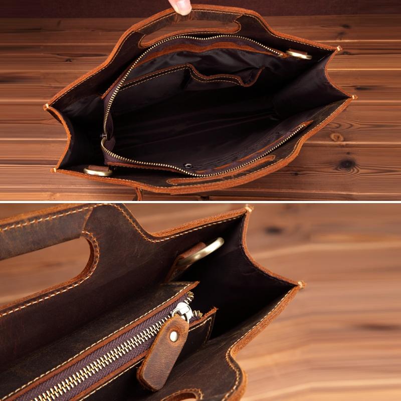 Vintage Leather Crossbody Briefcase - Dark Coffee-1915196942804193280