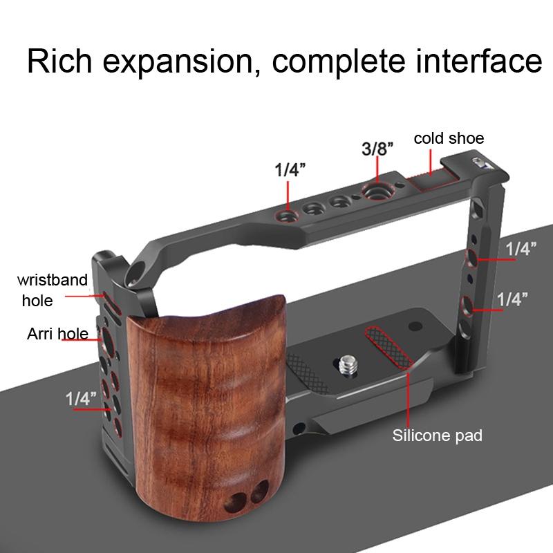 Wooden Handle Alloy Rabbit Cage For Sony Zv-E10 Camera - Black-1964932216274423810