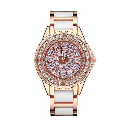 Rose Gold Ceramic Watch With Diamond Strap For Women-1915196869450010624