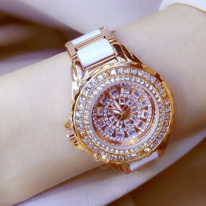 Rose Gold Ceramic Watch With Diamond Strap For Women-1915196869450010625