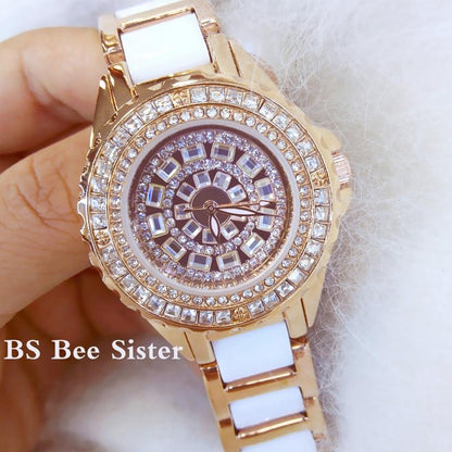Rose Gold Ceramic Watch With Diamond Strap For Women-1915196869450010628