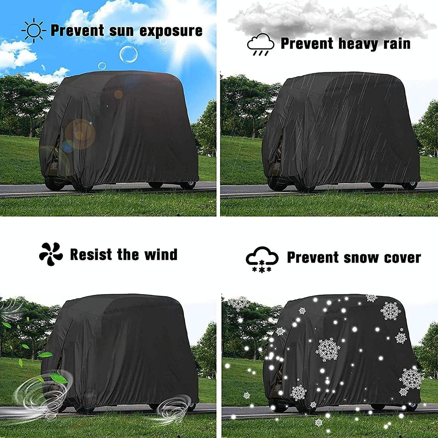 Waterproof Golf Cart Cover - 275 X 122 X 168 Cm - Black-1969996408769613829