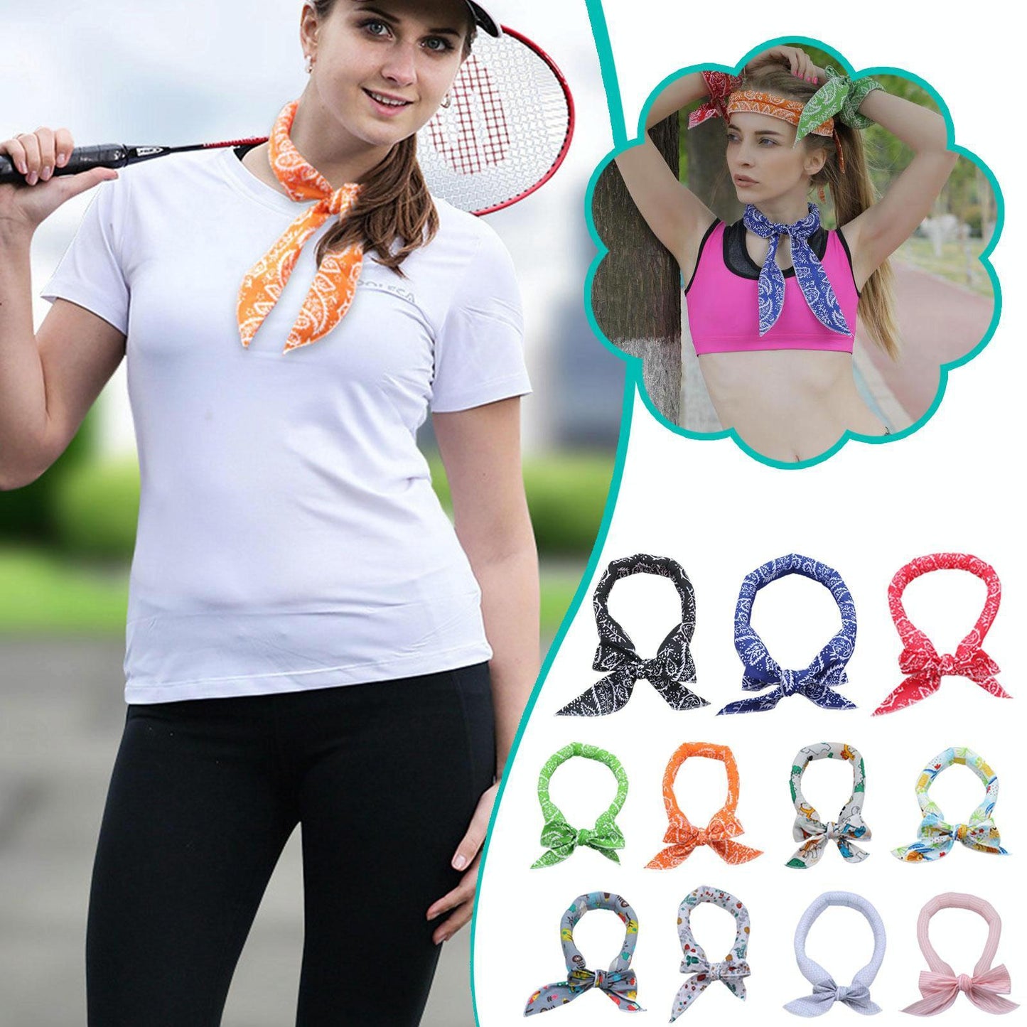 3-Piece Cooling Bandana Scarf Set - Yellow Leaves-1915197637544513537