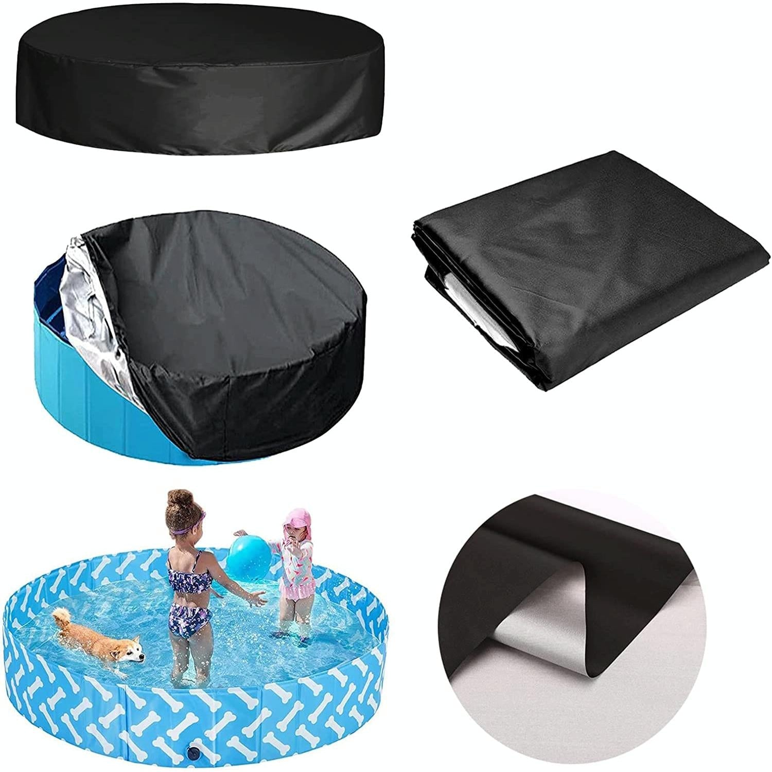 82X30Cm Foldable Sunscreen Pool Cover - Dustproof Round Black & Silver-1964932353465913348