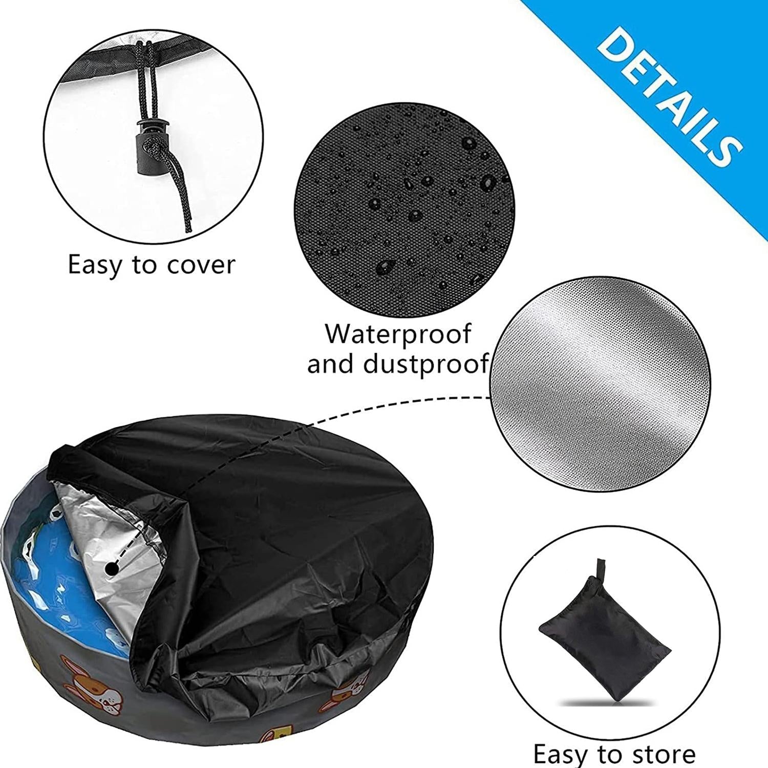 Round Foldable Pool Cover - Dustproof & Sunscreen - 162X30Cm - Black / Silver-1915197691361628163