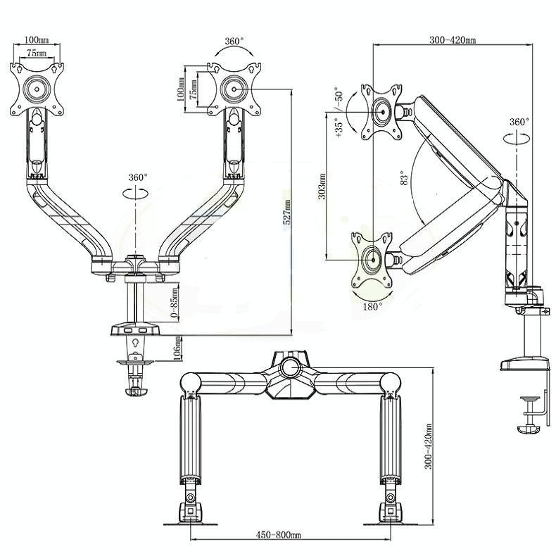 Double Screen Desktop Monitor Bracket - Air Pressure Lift-1964932248088219650