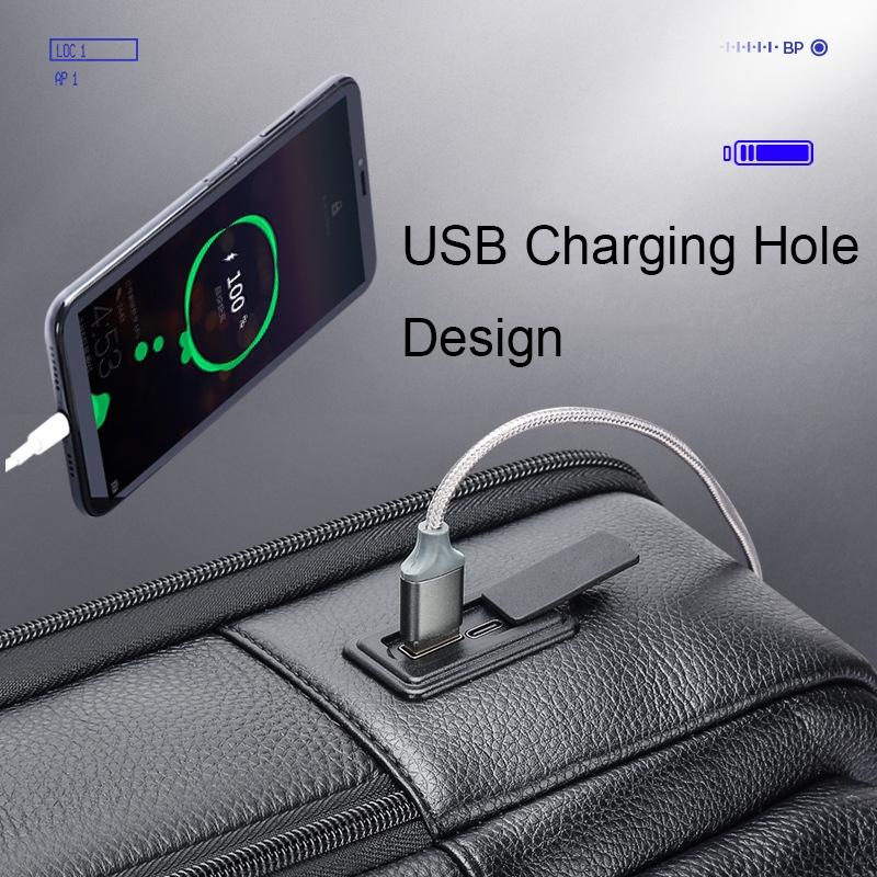 Waterproof Anti-Theft Backpack With Usb Charging - Cowhide Multi-Compartment Black-1915196941302632452