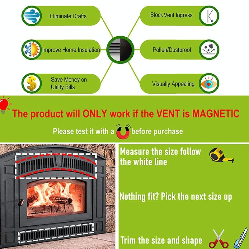 2-Pack Magnetic Fireplace Draft Stopper - 91.44 X 15.24Cm - Block Cold Air-1915197693437808642