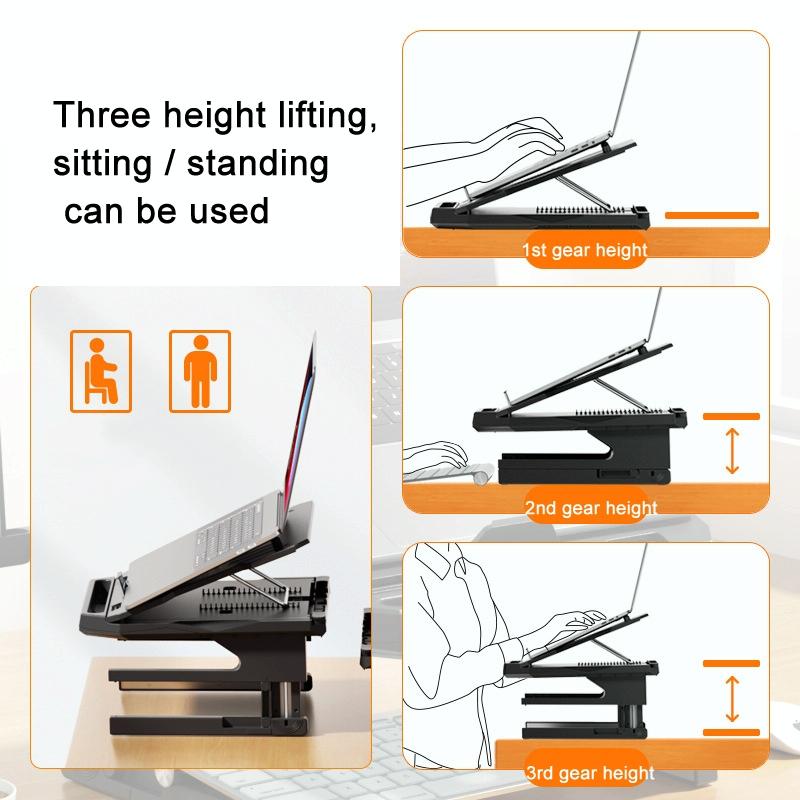 Foldable Aluminum Laptop Stand - Double Layer Heightening Bracket Black-1964932189967749122