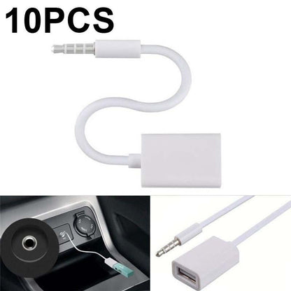 10-Piece Car Aux Audio To Usb Adapter Cable 3.5Mm 14Cm White-1915196811413426176