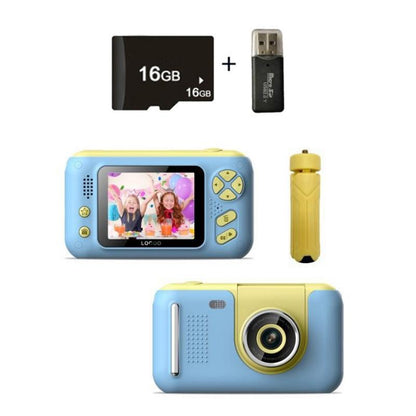 2.4 Hd Reversible Kids Camera + 16Gb Memory Card & Reader - Yellow / Blue-1915197037876482054