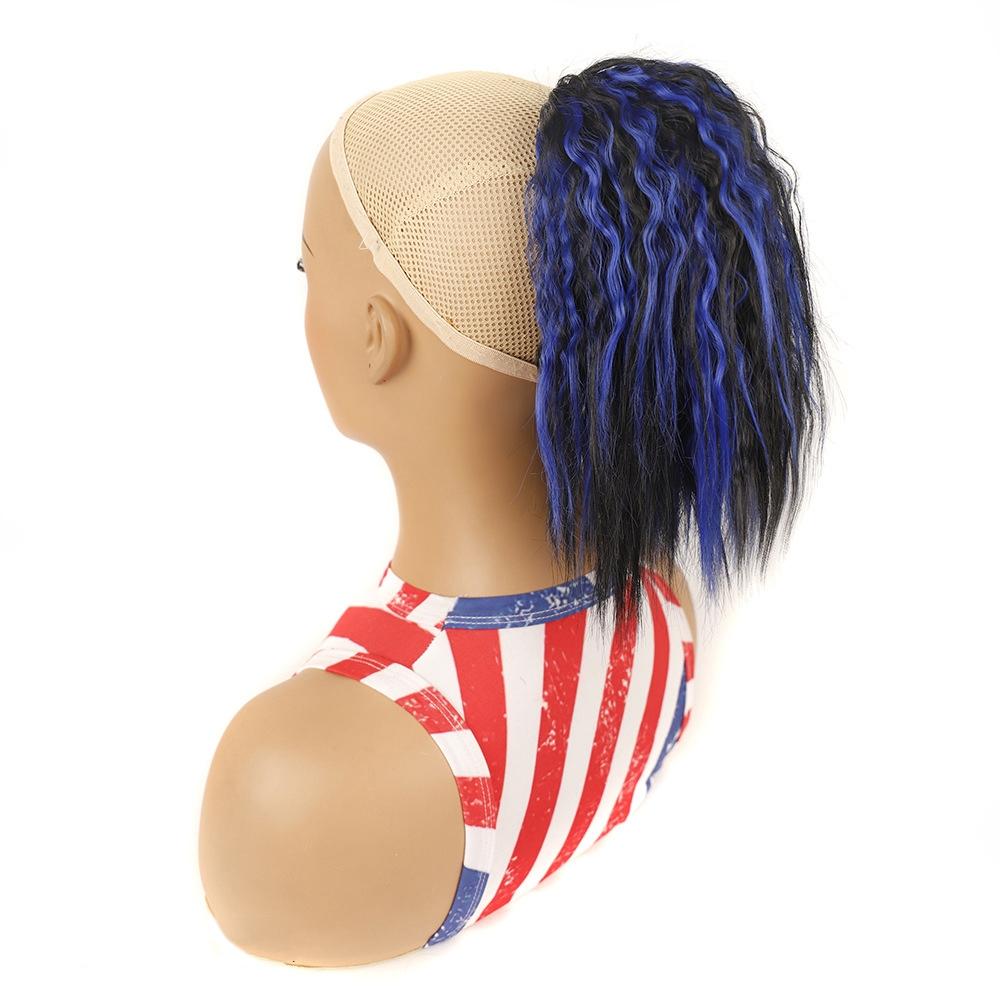 Short Fluffy Drawstring Perm Curly Ponytail Wig - Blue-1915197435571998720