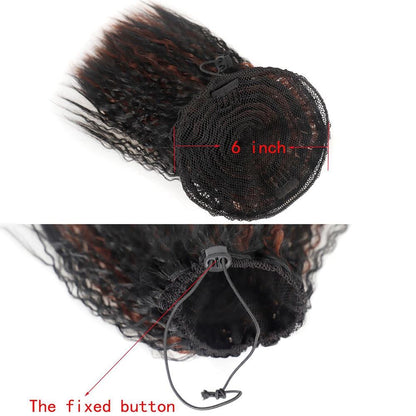 Short Fluffy Drawstring Perm Curly Ponytail Wig In 27H613-1915197191404785667