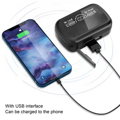 Mini Bluetooth Headset With Charging Bin And Digital Display - Black-1915196876223811585