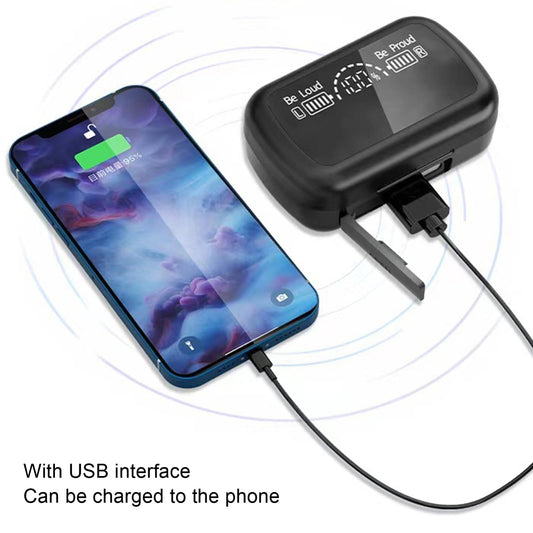 Mini Bluetooth Headset With Charging Bin And Digital Display - Black-1915196876223811585