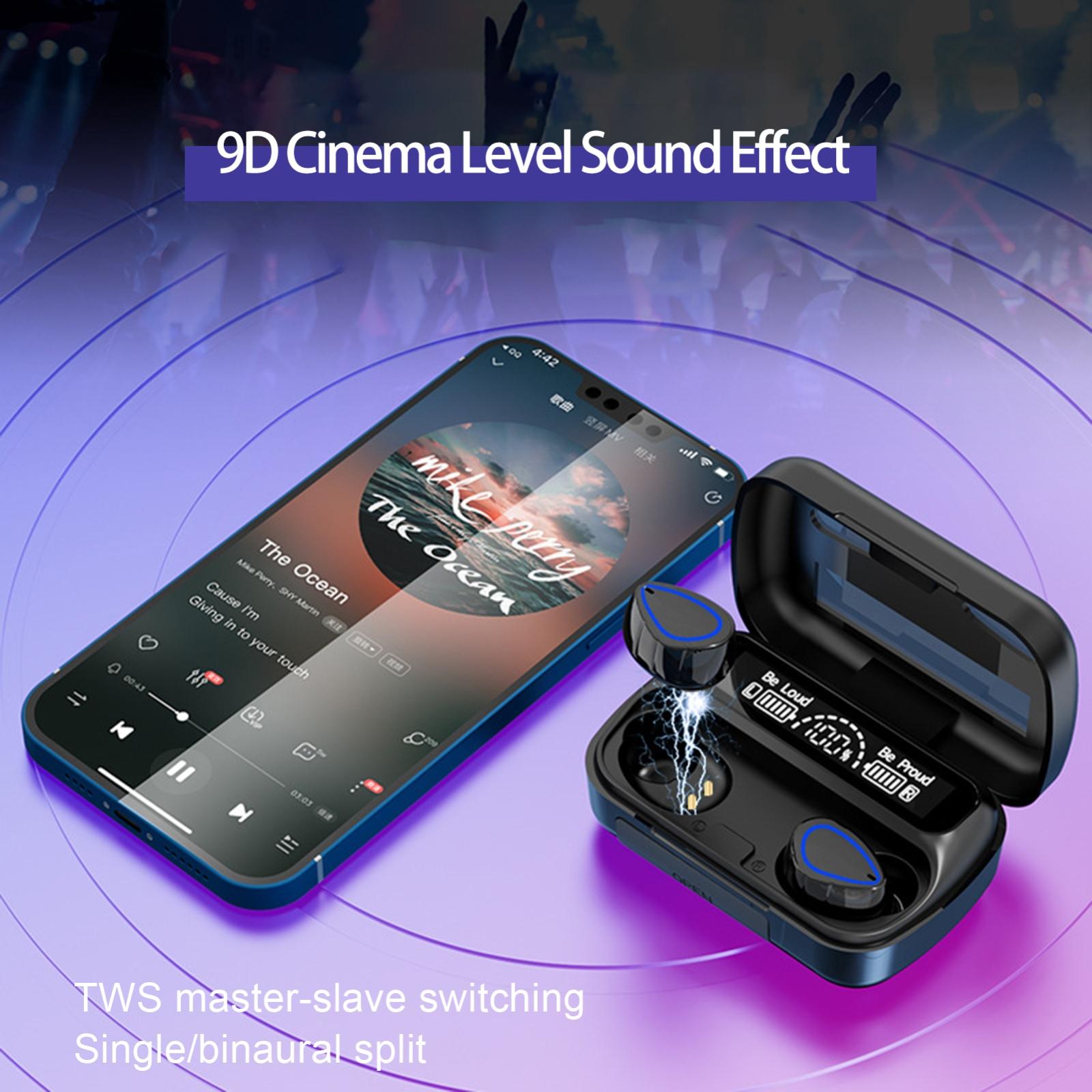 Mini Bluetooth Headset With Charging Bin And Digital Display - Black-1915196876223811586