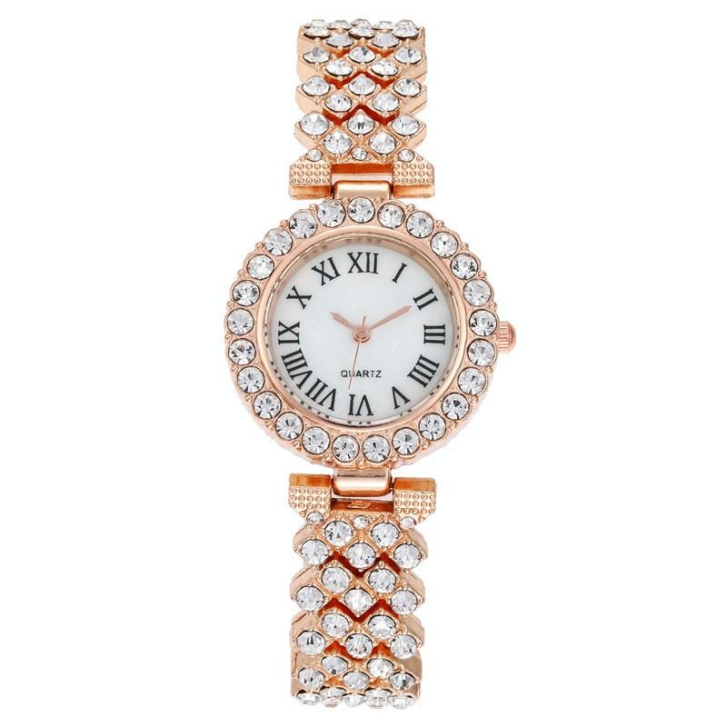 Rose Gold Roman Diamond Women Quartz Watch-1915197968886140933