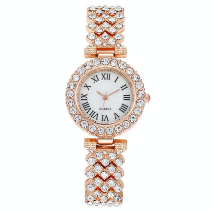 Rose Gold Roman Diamond Women Quartz Watch-1915197968886140933