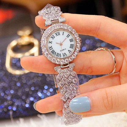 Silver Roman Diamond Quartz Watch With Bracelet - Women-1915197624458285058