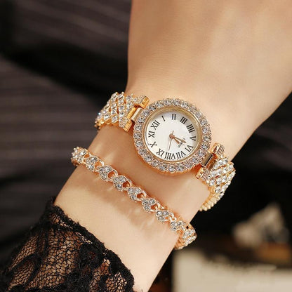 Silver Roman Diamond Quartz Watch With Bracelet - Women-1915197624458285060