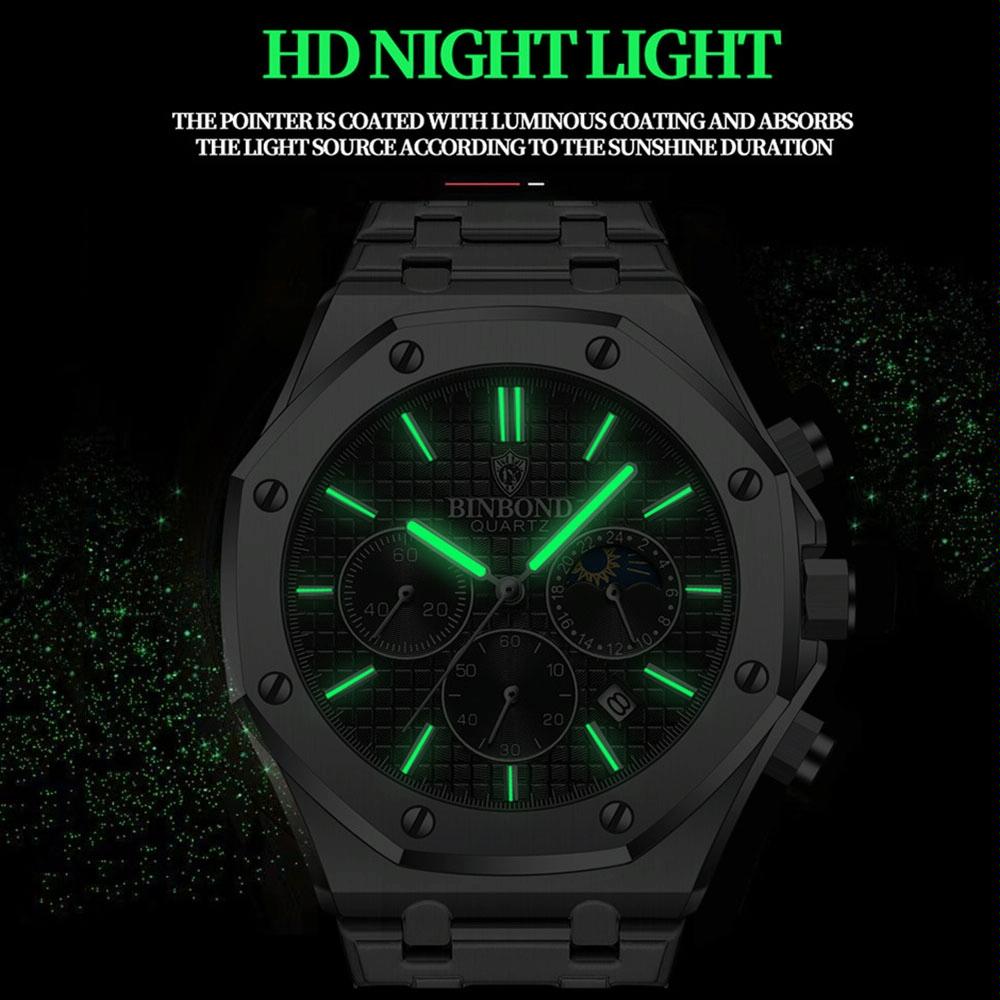 Waterproof Business Quartz Watch - Multifunctional Luminous - White Steel / Black-1915198331441778691
