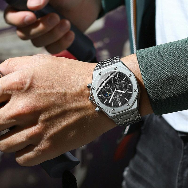 Waterproof Business Quartz Watch - Multifunctional Luminous - White Steel / Black-1915198331441778693