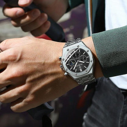 Waterproof Business Quartz Watch - Multifunctional Luminous - White Steel / Black-1915198331441778693