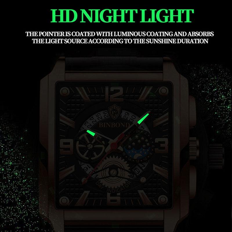Vintage Square Men Quartz Watch With Multifunction And Luminous Display-1915198321547415554