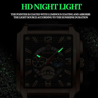 Vintage Square Multifunctional Luminous Quartz Watch For Men - Gold And Black-1915197823066968066