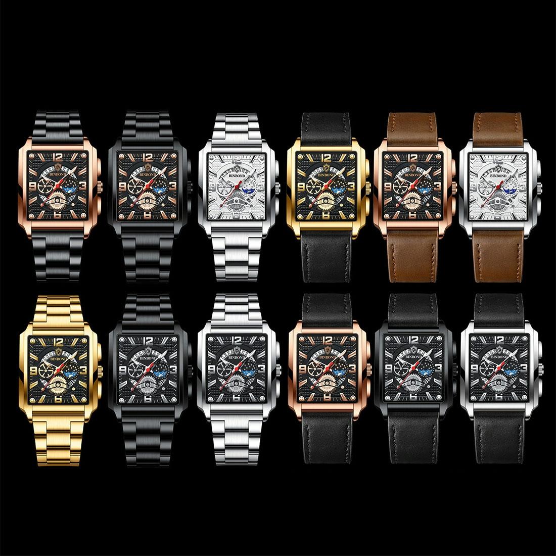 Vintage Square Men Quartz Watch With Multifunction And Luminous Display-1915197034101608449