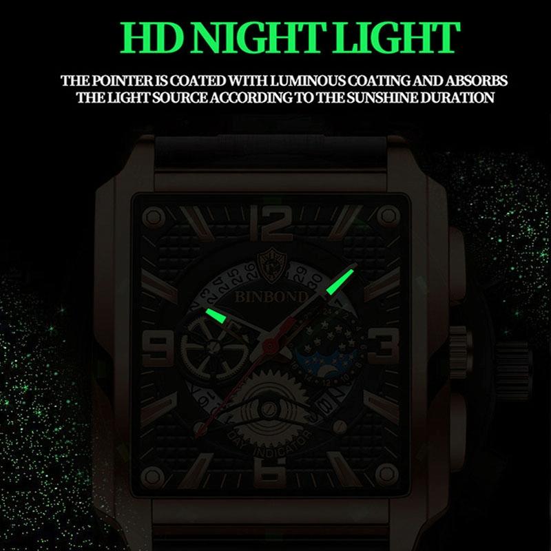 Vintage Square Men Quartz Watch With Multifunction And Luminous Display-1915197034101608450