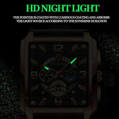 Vintage Square Men Quartz Watch With Multifunction And Luminous Display-1915197034101608450