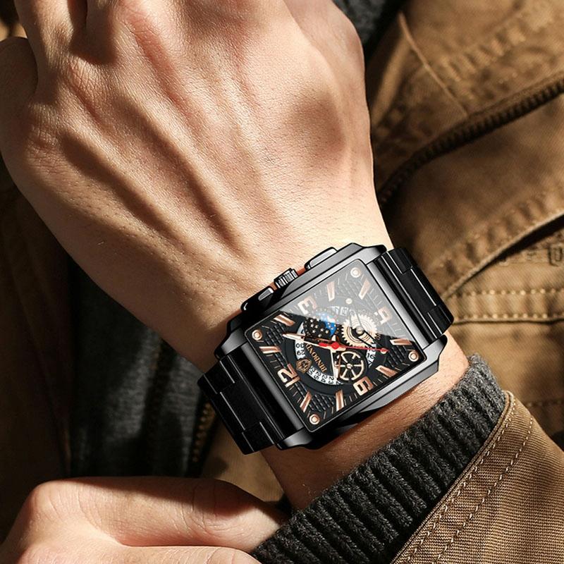 Vintage Square Men Quartz Watch With Multifunction And Luminous Display-1915197034101608453