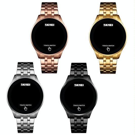 Stainless Steel Led Touch Watch - Gold Simple & Luminous-1915198133655179265