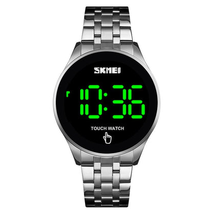 Stainless Steel Led Touch Watch - Silver Simple Design-1915197821728985088