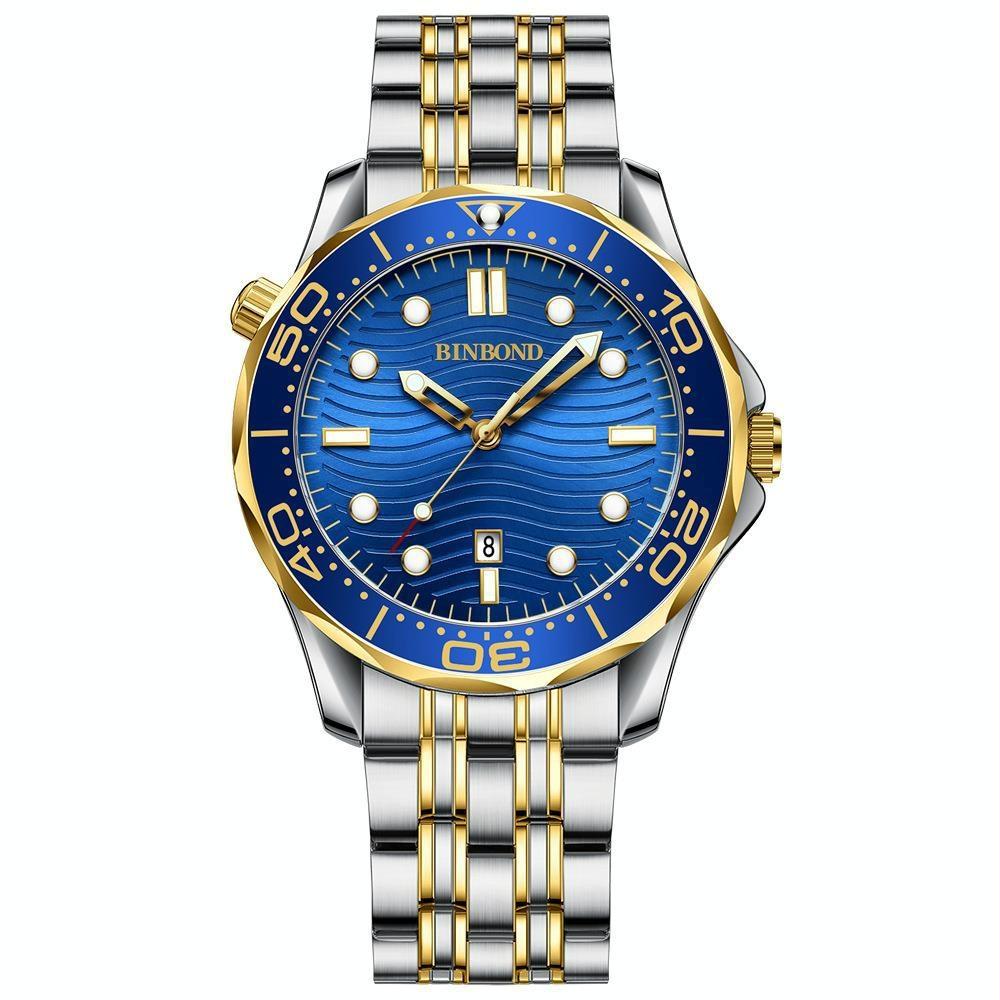 Waterproof Men Sports Watch - Inter-Gold Blue Surface Binbond B2820 Luminous-1915197619802607616