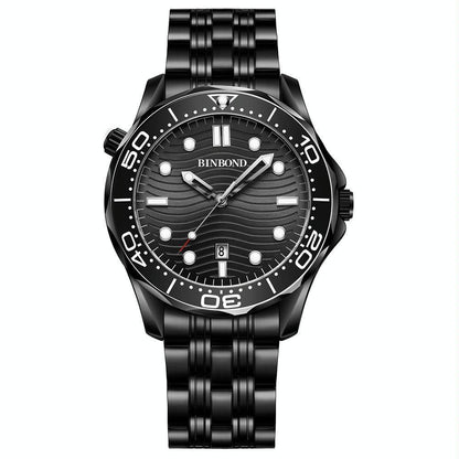 30M Waterproof Men Sports Quartz Watch - Black Steel With Luminous White Surface-1915197434263375879