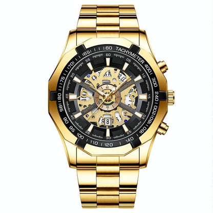 Waterproof Luminous Quartz Watch - Gold-Black-Gold - 30M-1915197789256683527