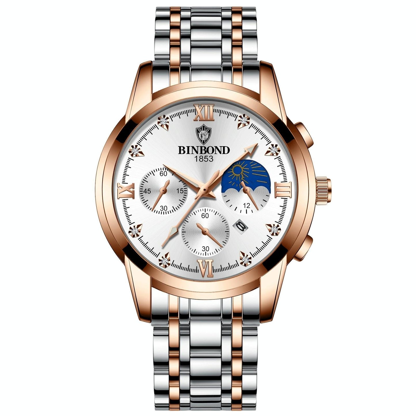 Waterproof Luminous Men Watch With Calendar - Rose Gold And White 30M-1915198132057149447