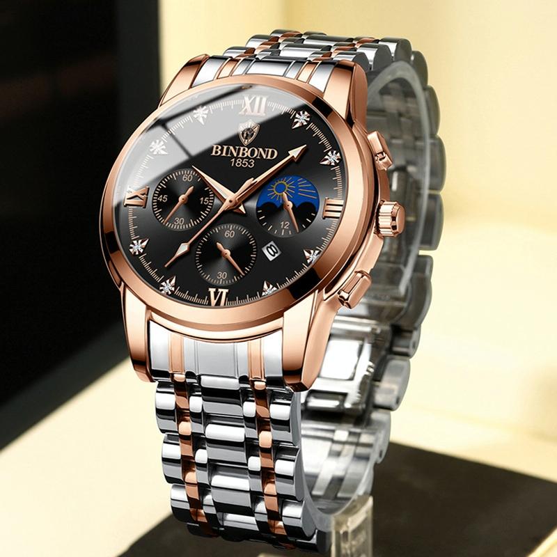 Waterproof Luminous Men Watch With Calendar - Rose Gold And White 30M-1915198132057149442