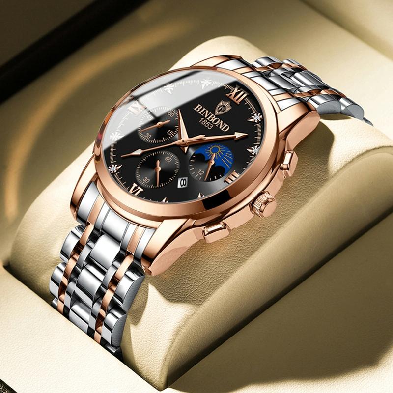 Waterproof Luminous Men Watch With Calendar - Rose Gold And White 30M-1915198132057149443