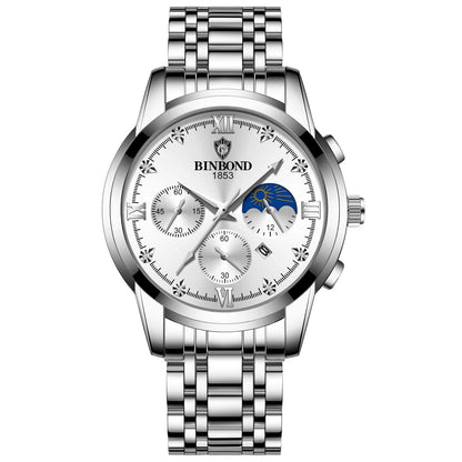 Waterproof Luminous Men Watch With Calendar - White Steel-1969996438926659584