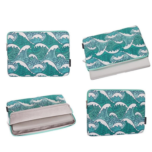Green Wave 11 Laptop Sleeve In Pu Leather Print-1915196893500149761