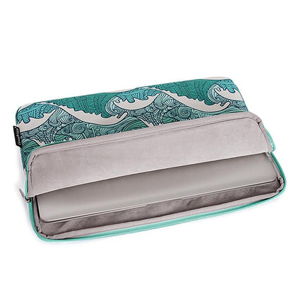 Green Wave 11 Laptop Sleeve In Pu Leather Print-1915196893500149762