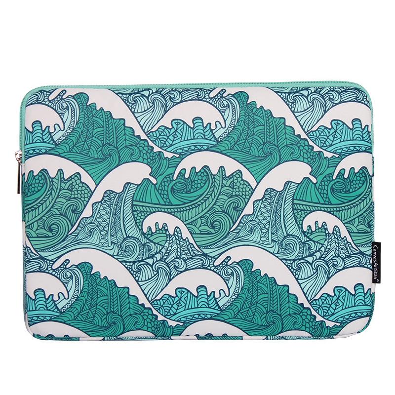 Green Wave 13 Laptop Sleeve In Pu Leather Print-1915196649555234816