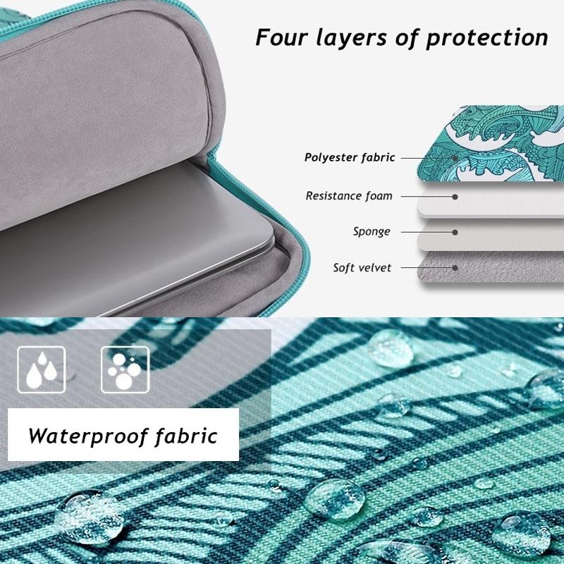 Green Wave 13 Laptop Sleeve In Pu Leather Print-1915196649555234821