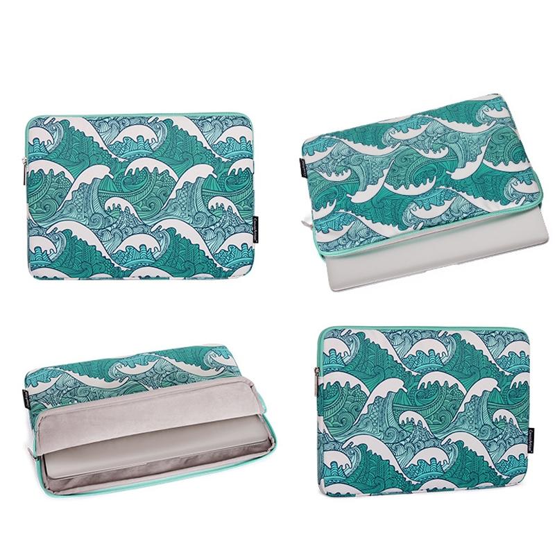 Green Wave 14 Laptop Sleeve In Pu Leather Print-1915196656635219969