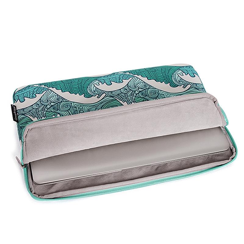 Green Wave 14 Laptop Sleeve In Pu Leather Print-1915196656635219970