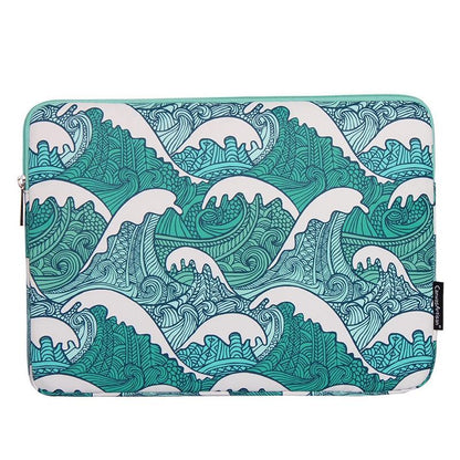 Green Wave 15 Laptop Sleeve In Pu Leather Print-1915196661177651206