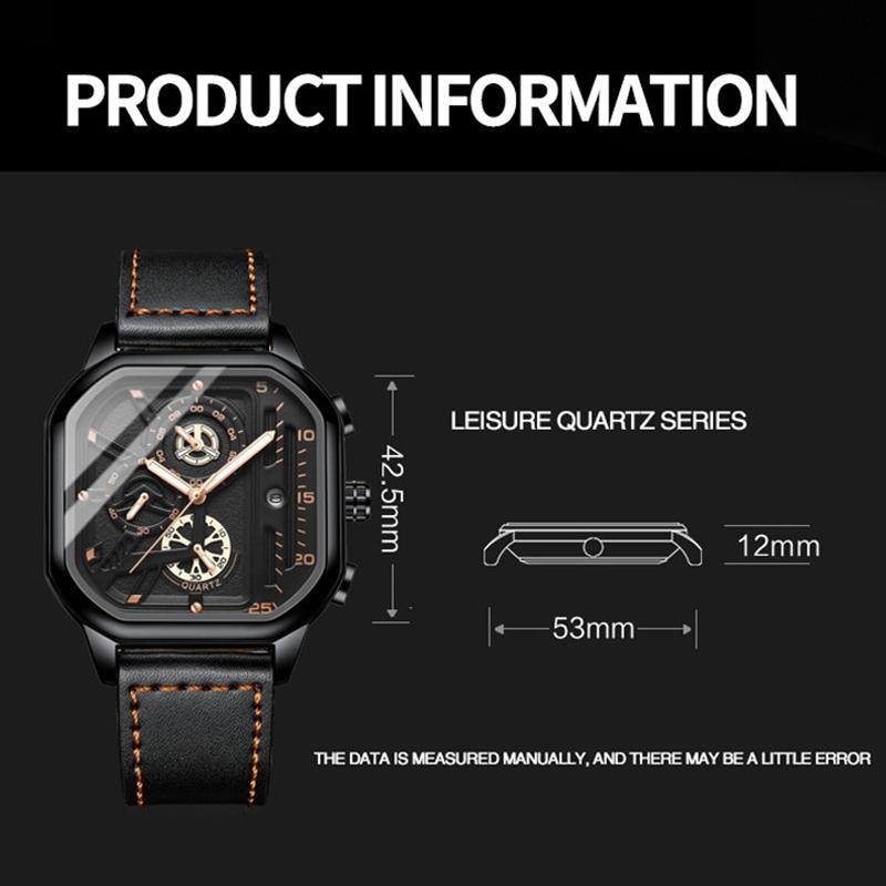 Waterproof Luminous Square Quartz Watch In Black Steel And Rose Gold - 30M-1915197652358795266